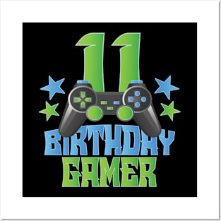 11th Birthday Gamer Boy 11 Years Old Video Game Lover Party print Posters and Art